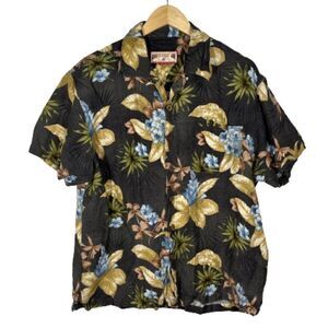 Caribbean Joe Men’s Linen Hawaiian Floral Tropical Shirt Size large